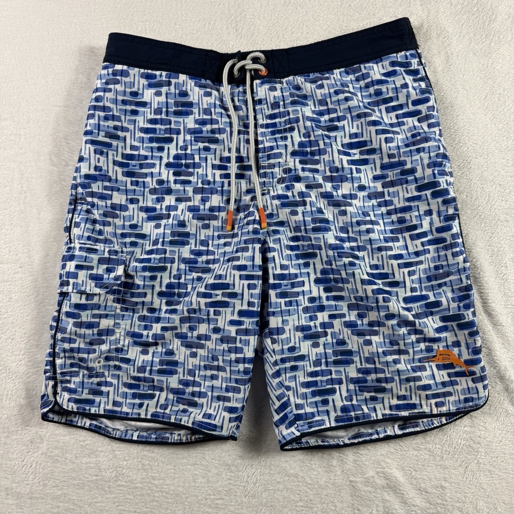 Tommy Bahama Navy and White Patterned Swim Trunks